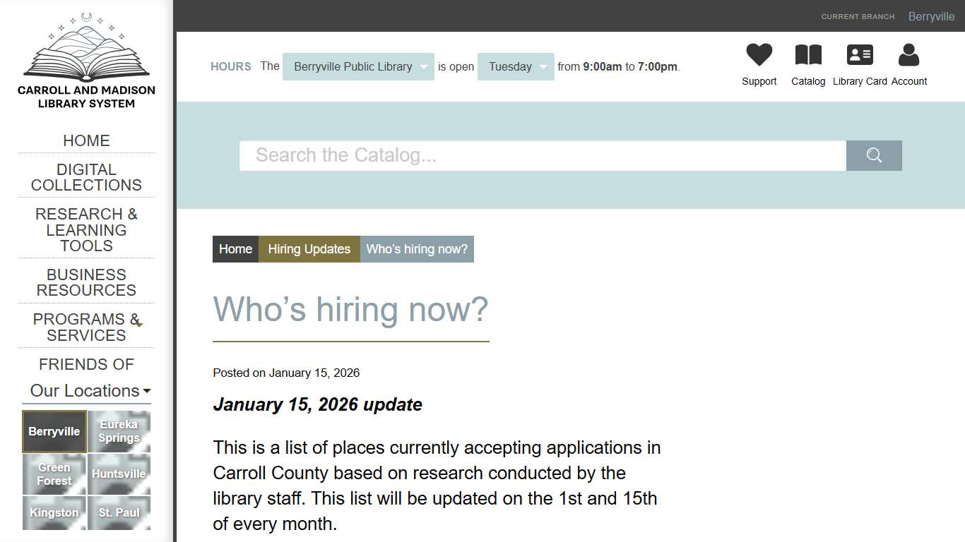 » Who’s hiring now? Berryville Public Library